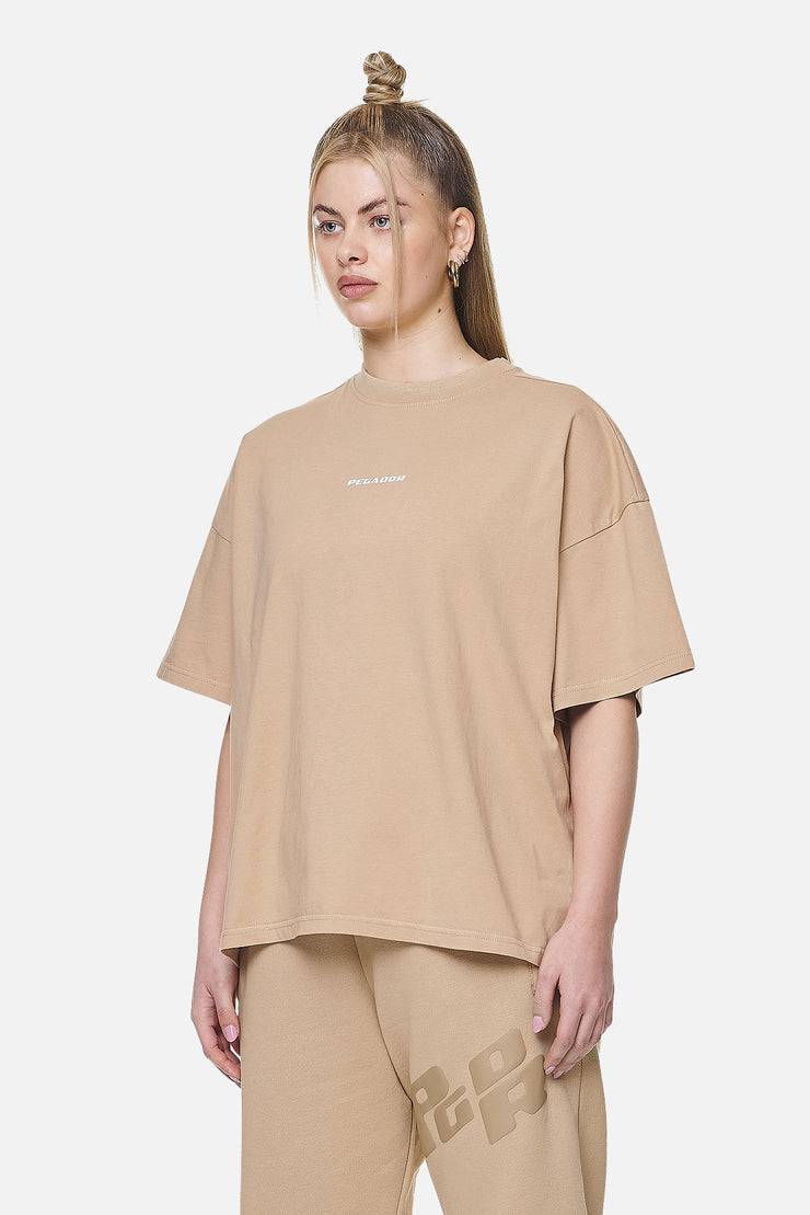 Pegador Arendal Logo Heavy Oversized Tee Washed Safari Sand White Neueste Stile