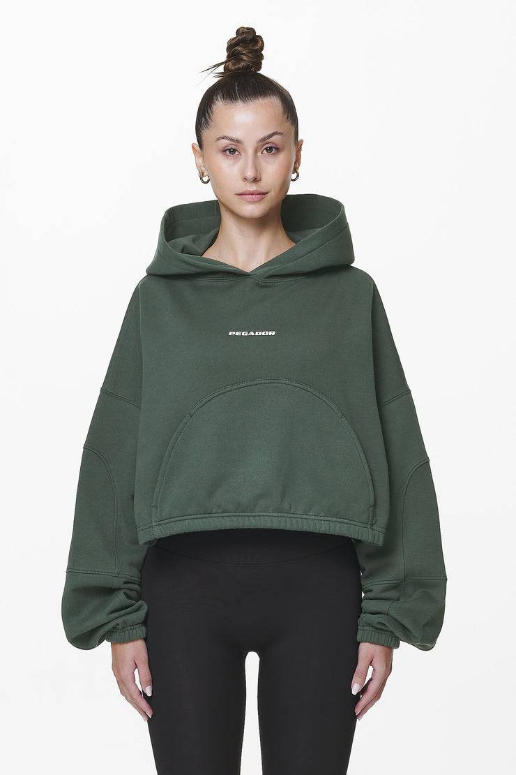 Pegador Skei Logo Oversized Cropped Hoodie Washed Sage Green zollfrei