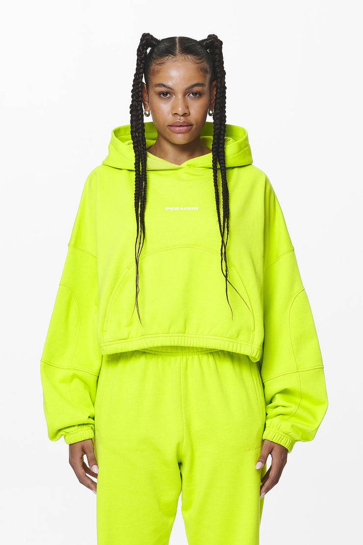 Pegador Skei Logo Oversized Cropped Hoodie Washed Lime Yellow 50% Rabatt für begrenzte Zeit
