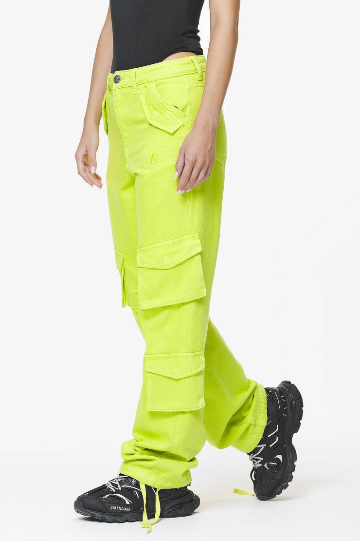 Pegador Maloy Cargo Wide Jeans Washed Lime Yellow Limitierter Zeitrabatt