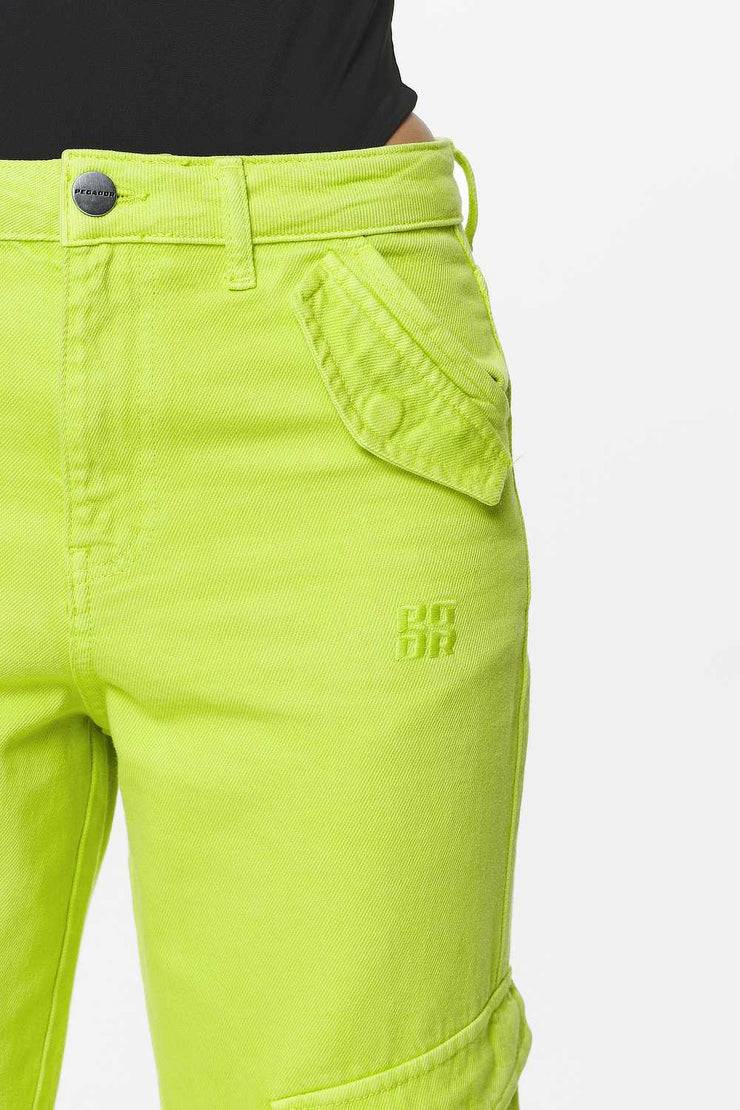 Pegador Maloy Cargo Wide Jeans Washed Lime Yellow Limitierter Zeitrabatt