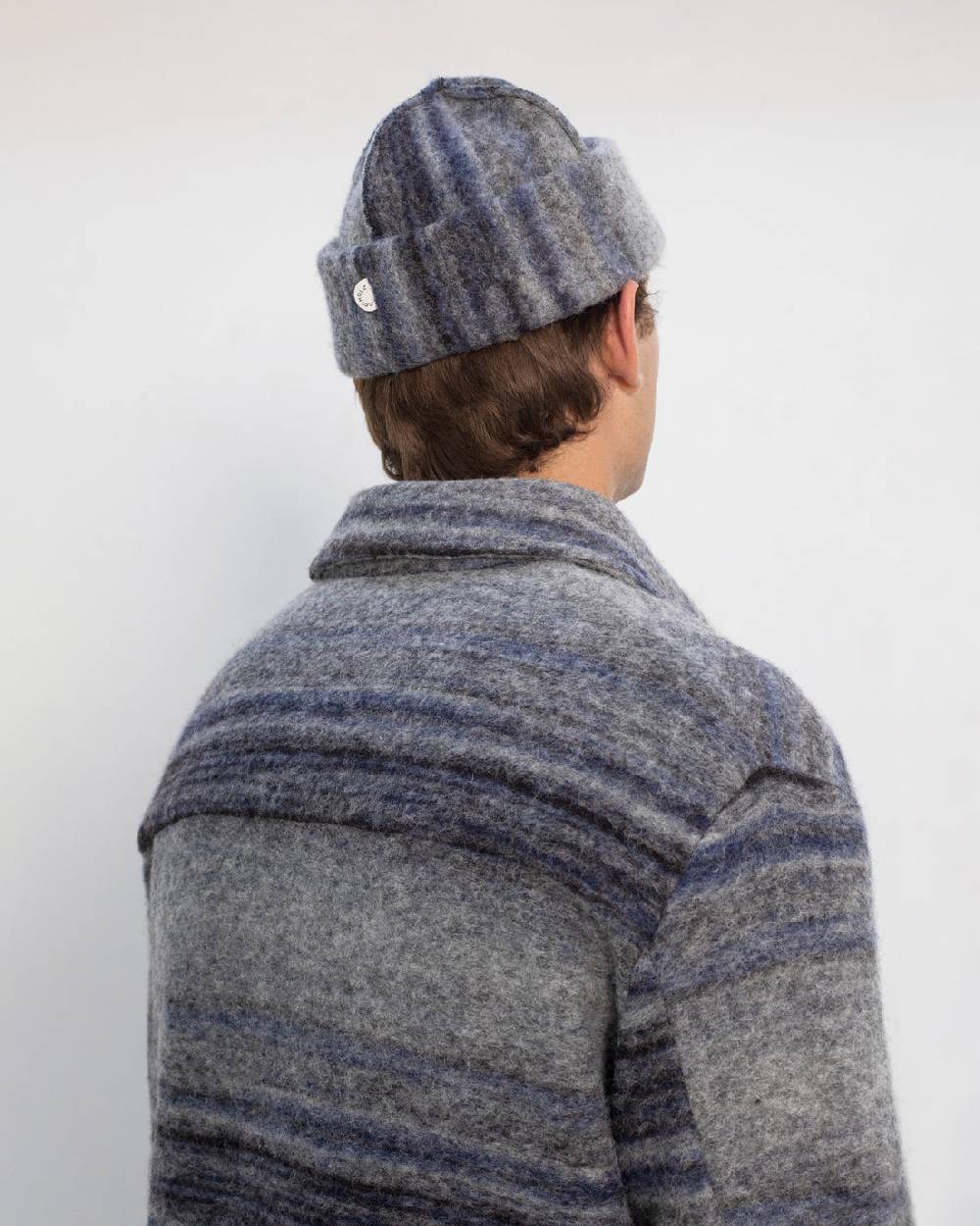 Rotholz Dickes Overshirt Bio Wollmischung - Grau Gestreift Fabrik Onlineshop