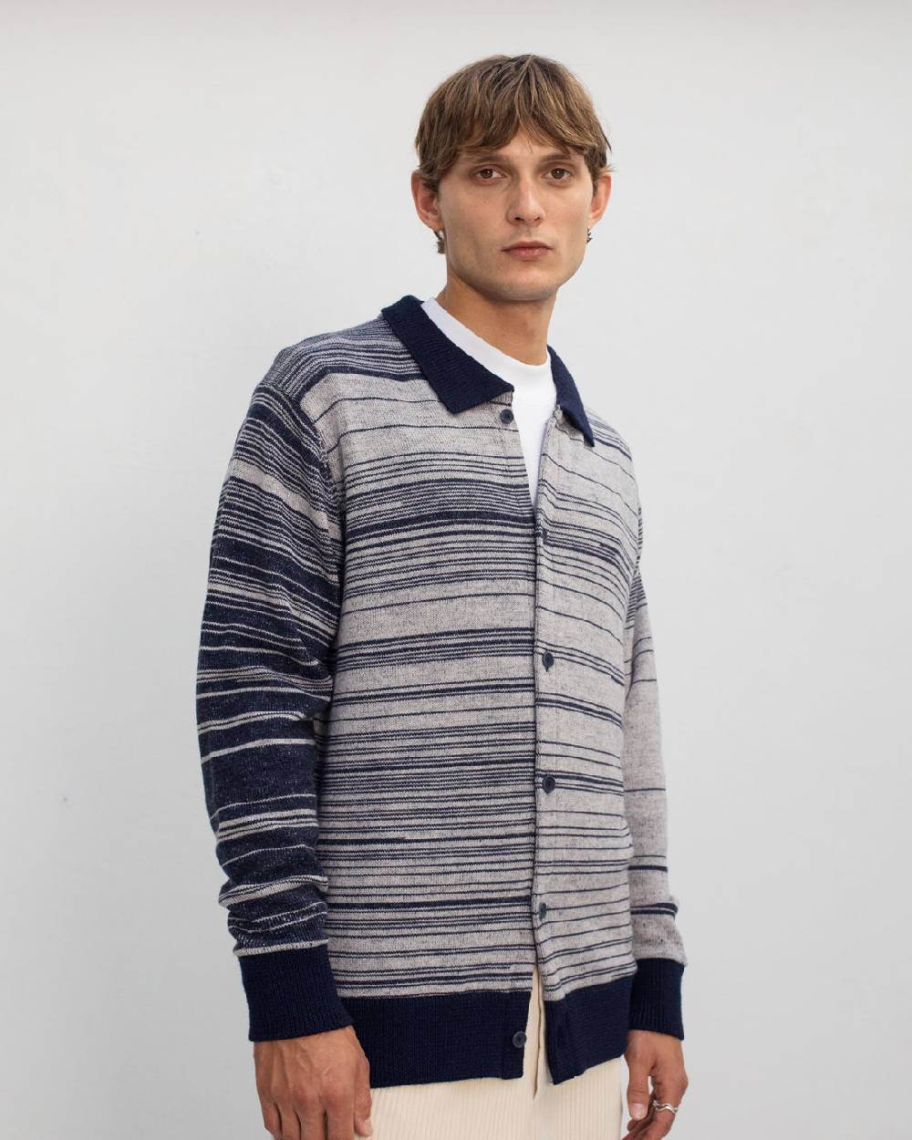 Rotholz Strick Shirt Merinowolle - Blau Gestreift Rabatt