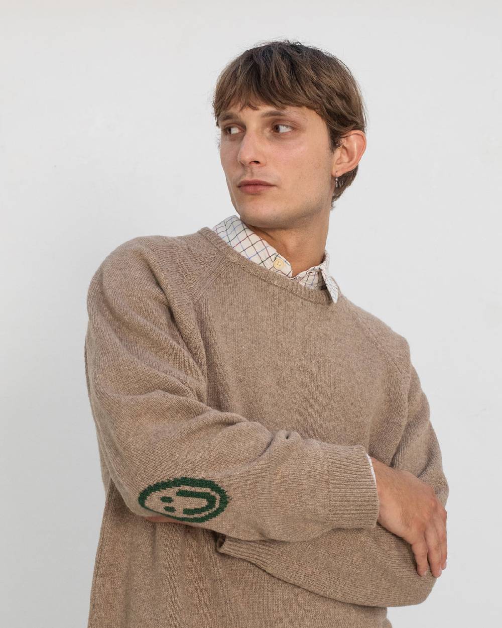 Rotholz Smiley Strickpullover Recycelte Wolle - Beige Preisnachlass