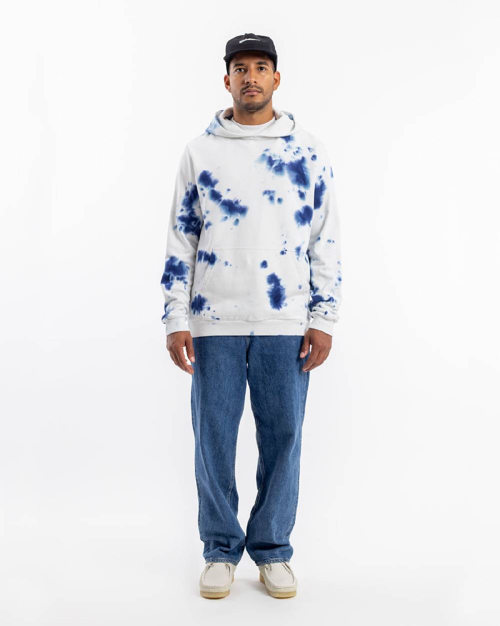 Rotholz Batik Hoodie Bio Baumwolle - Blau/Off-White Räumungsverkauf