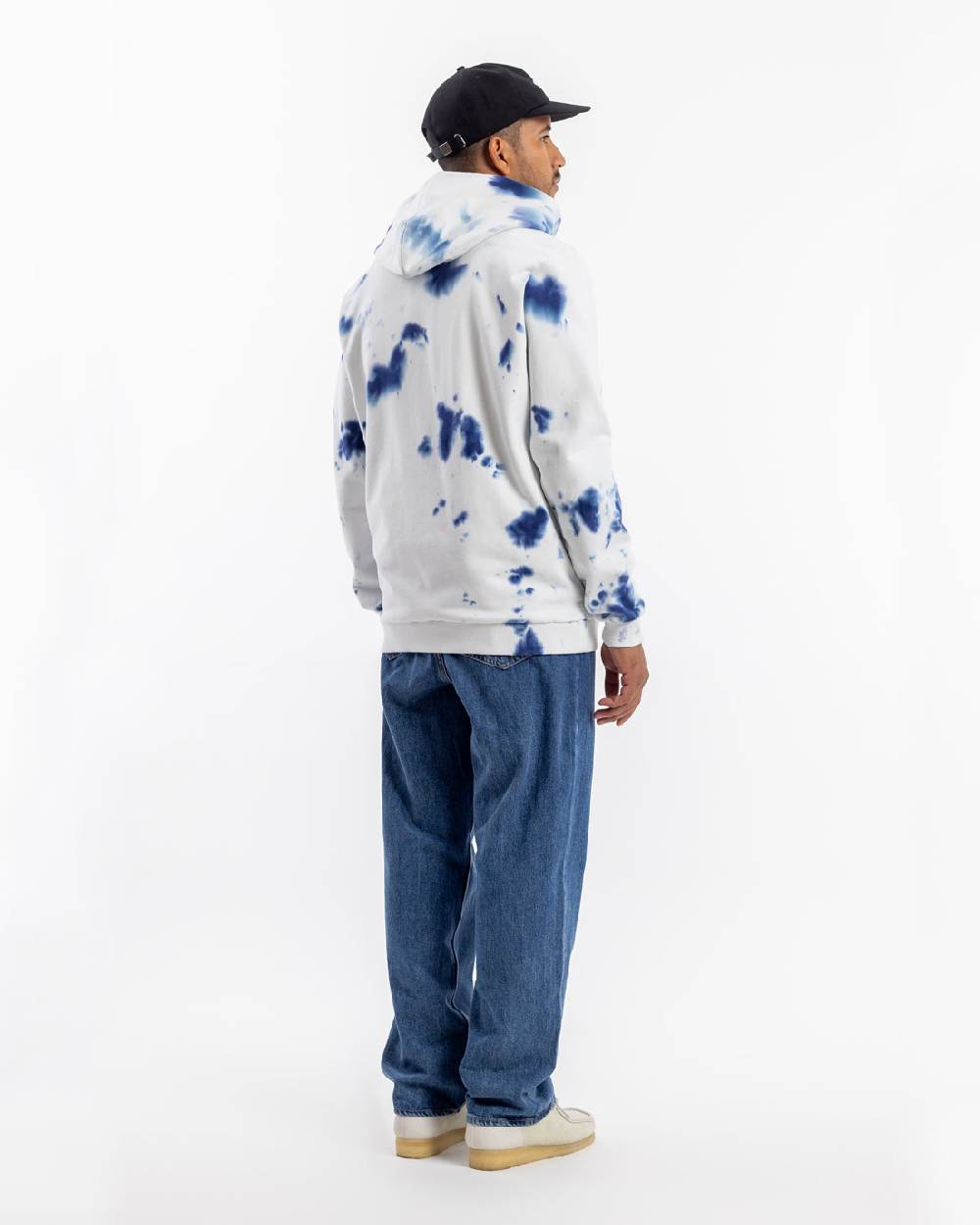 Rotholz Batik Hoodie Bio Baumwolle - Blau/Off-White Räumungsverkauf