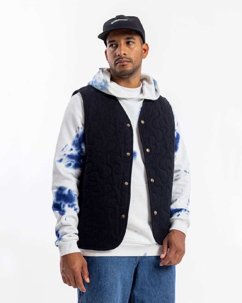 Rotholz Batik Hoodie Bio Baumwolle - Blau/Off-White Räumungsverkauf