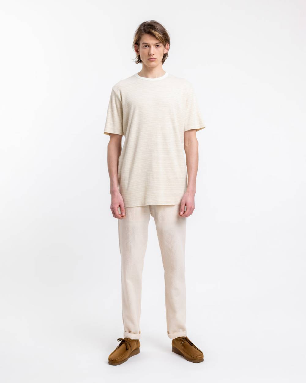 Rotholz Gestreiftes T-Shirt Creme Riesige Ersparnisse