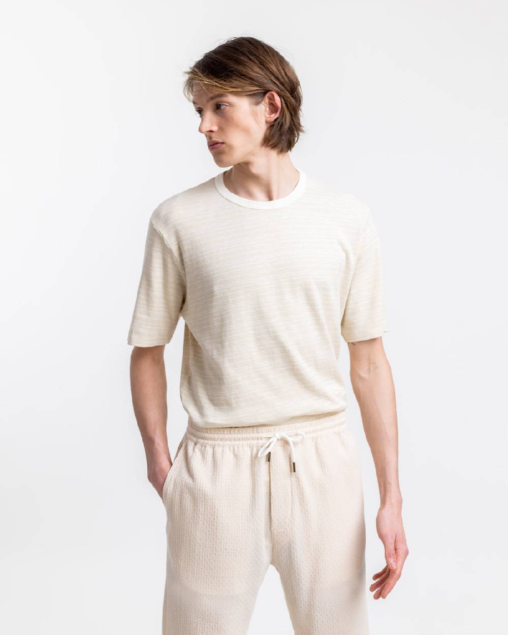 Rotholz Gestreiftes T-Shirt Creme Riesige Ersparnisse