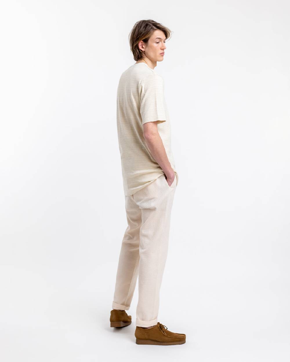 Rotholz Gestreiftes T-Shirt Creme Riesige Ersparnisse