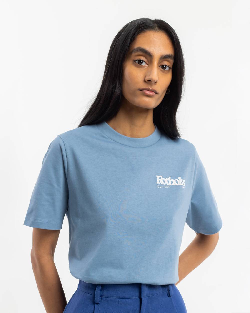 Rotholz Retro Logo T-Shirt Bio Baumwolle - Hellblau 2025