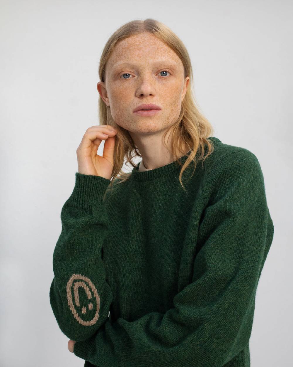 Rotholz Smiley Strickpullover Recycelte Wolle - Grün im Angebot