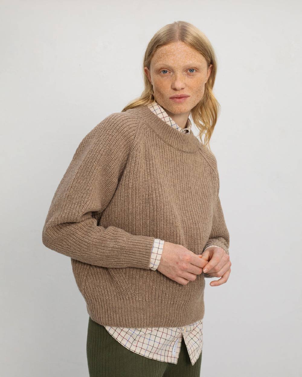 Rotholz Grober Strickpullover Recycelte Wolle - Beige Schlussverkauf