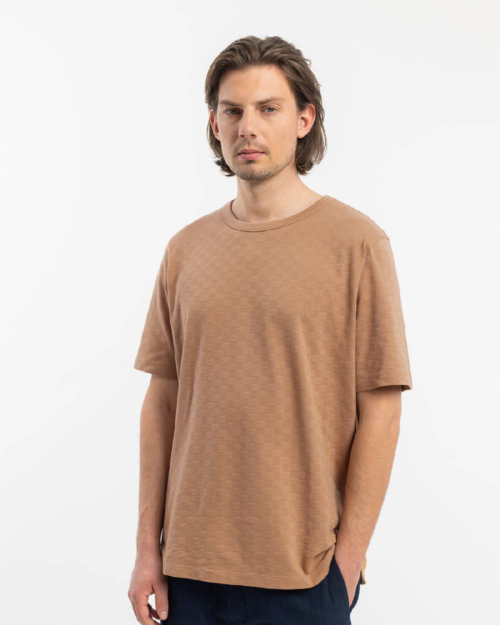 Rotholz Strukturiertes T-Shirt Bio Baumwolle - Karamell Online Outlet
