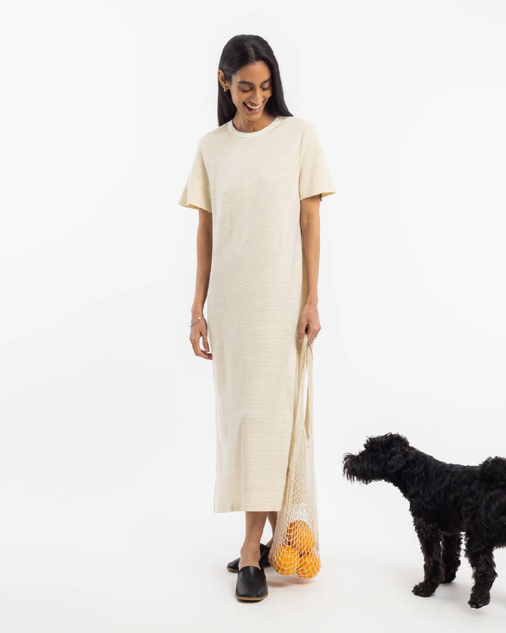 Rotholz Gestreiftes T-Shirt Kleid - Creme Begrenzt auf 3 Tage