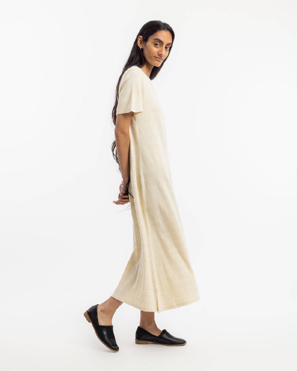 Rotholz Gestreiftes T-Shirt Kleid - Creme Begrenzt auf 3 Tage