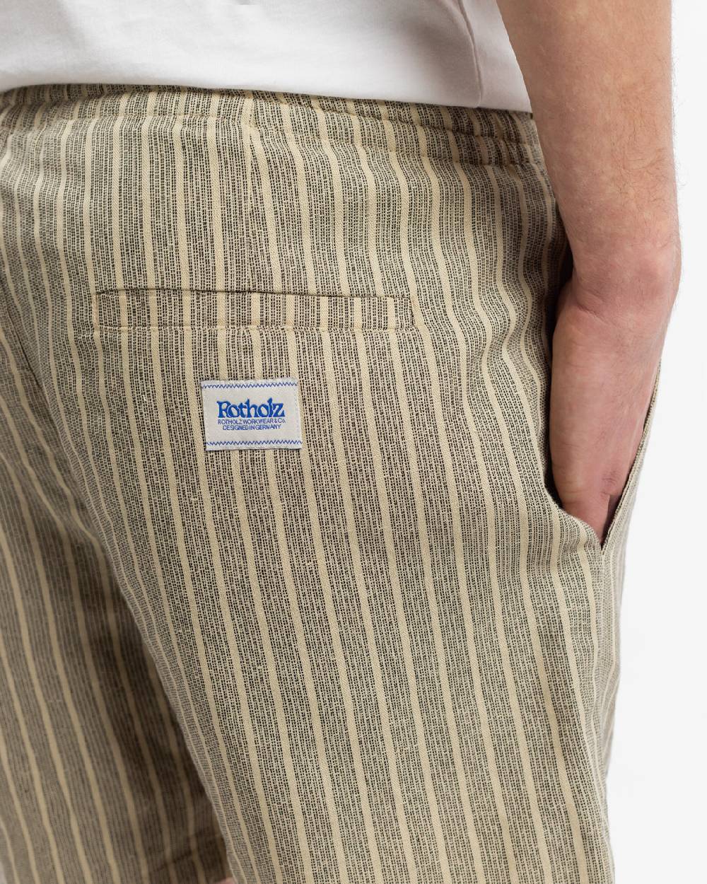 Rotholz Kurze Hose Leinen Mix - Grau Gestreift Exklusivangebot