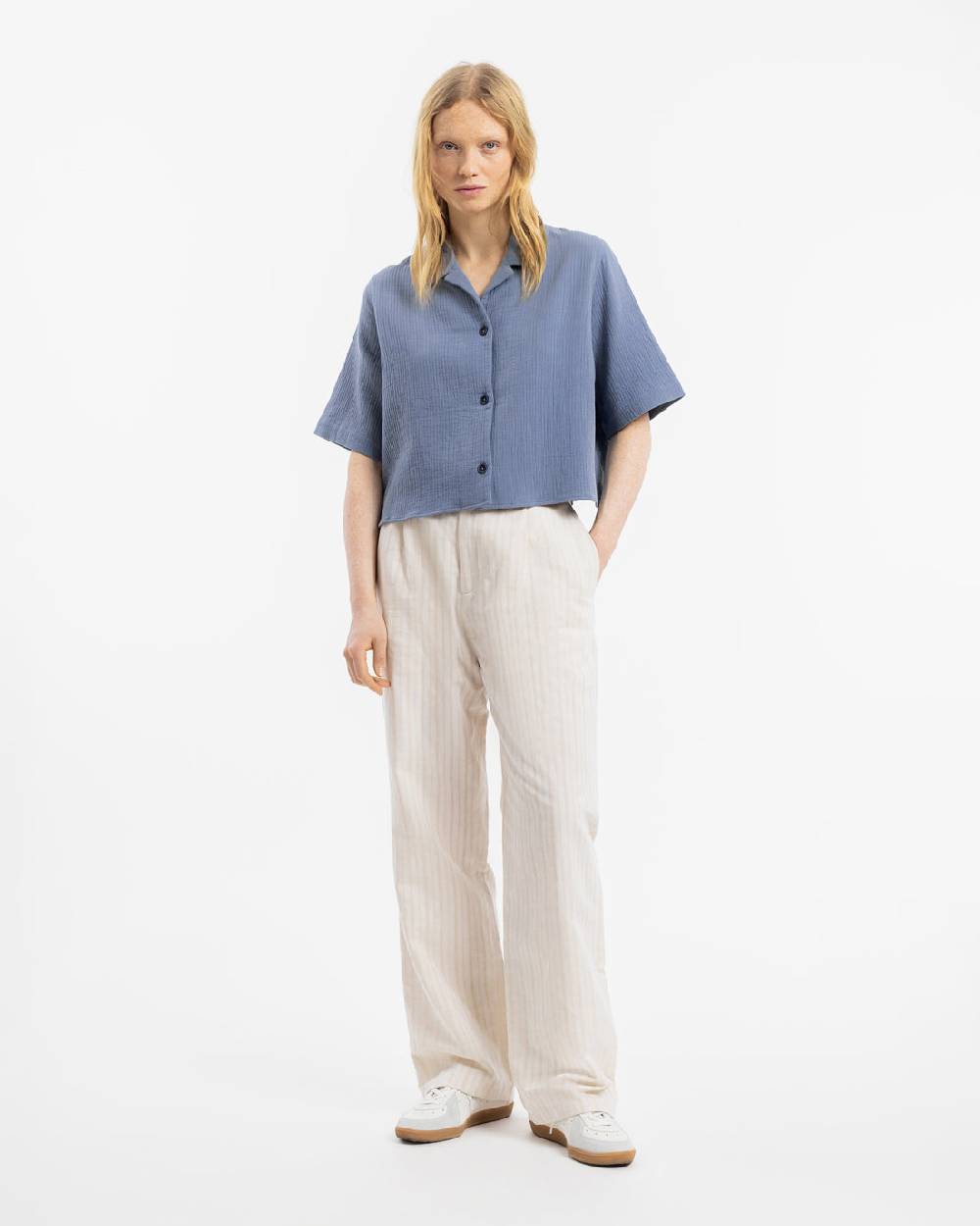 Rotholz Kurzes Bowling Shirt Bio Baumwolle - Blau Bis zu 50% Rabatt