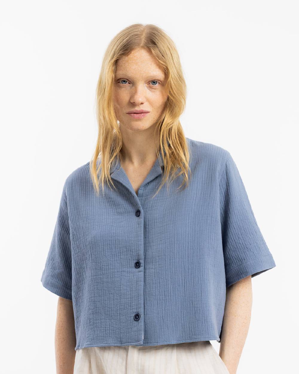 Rotholz Kurzes Bowling Shirt Bio Baumwolle - Blau Bis zu 50% Rabatt