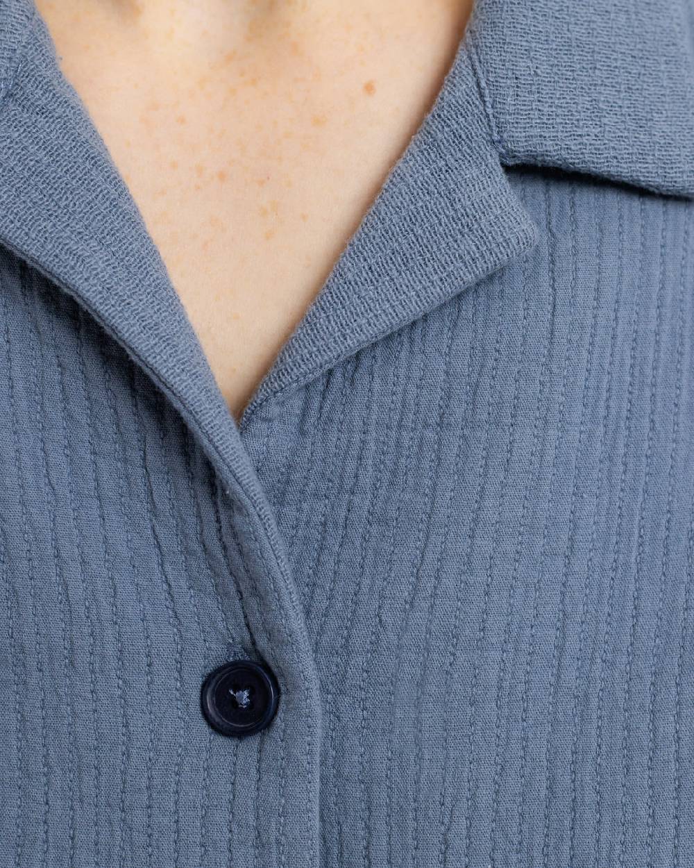 Rotholz Kurzes Bowling Shirt Bio Baumwolle - Blau Bis zu 50% Rabatt