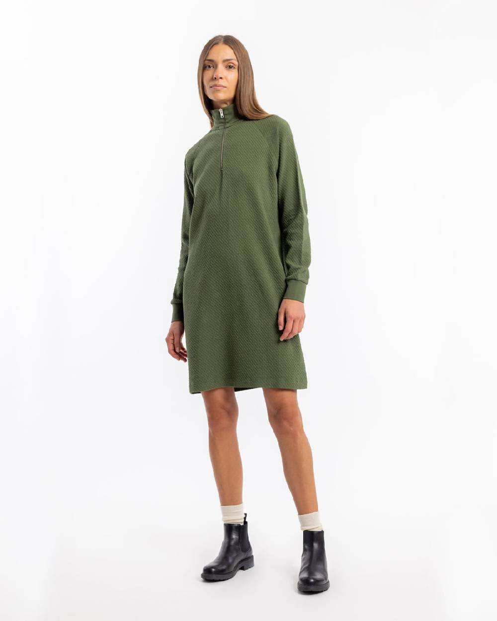 Rotholz Half Zip Sweat Kleid Bio Baumwolle - Grün Vierteljährliche Förderung