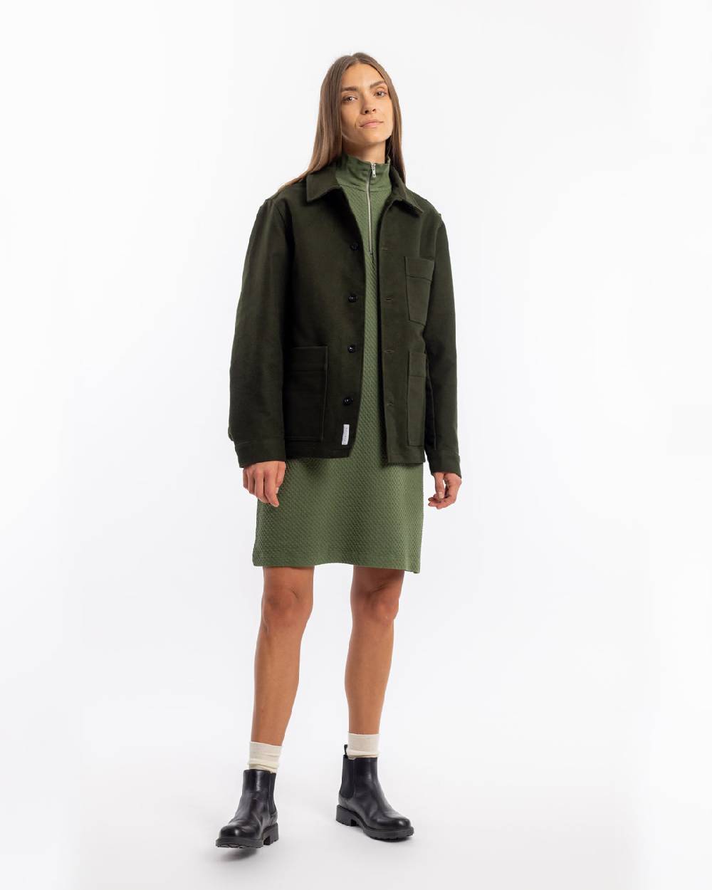Rotholz Half Zip Sweat Kleid Bio Baumwolle - Grün Vierteljährliche Förderung