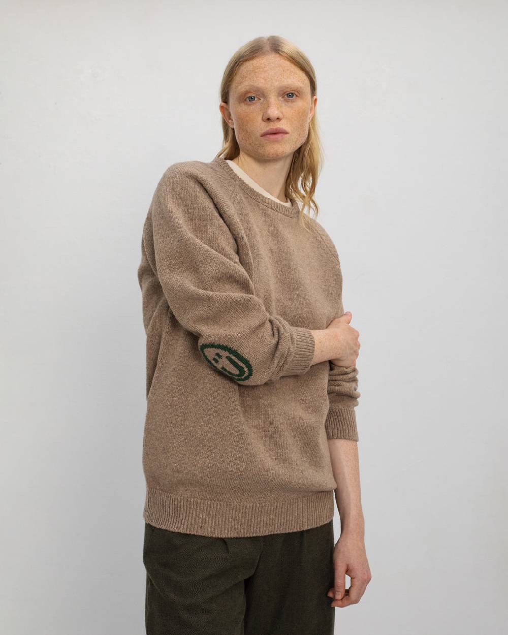 Rotholz Smiley Strickpullover Recycelte Wolle - Beige Super Rabatt