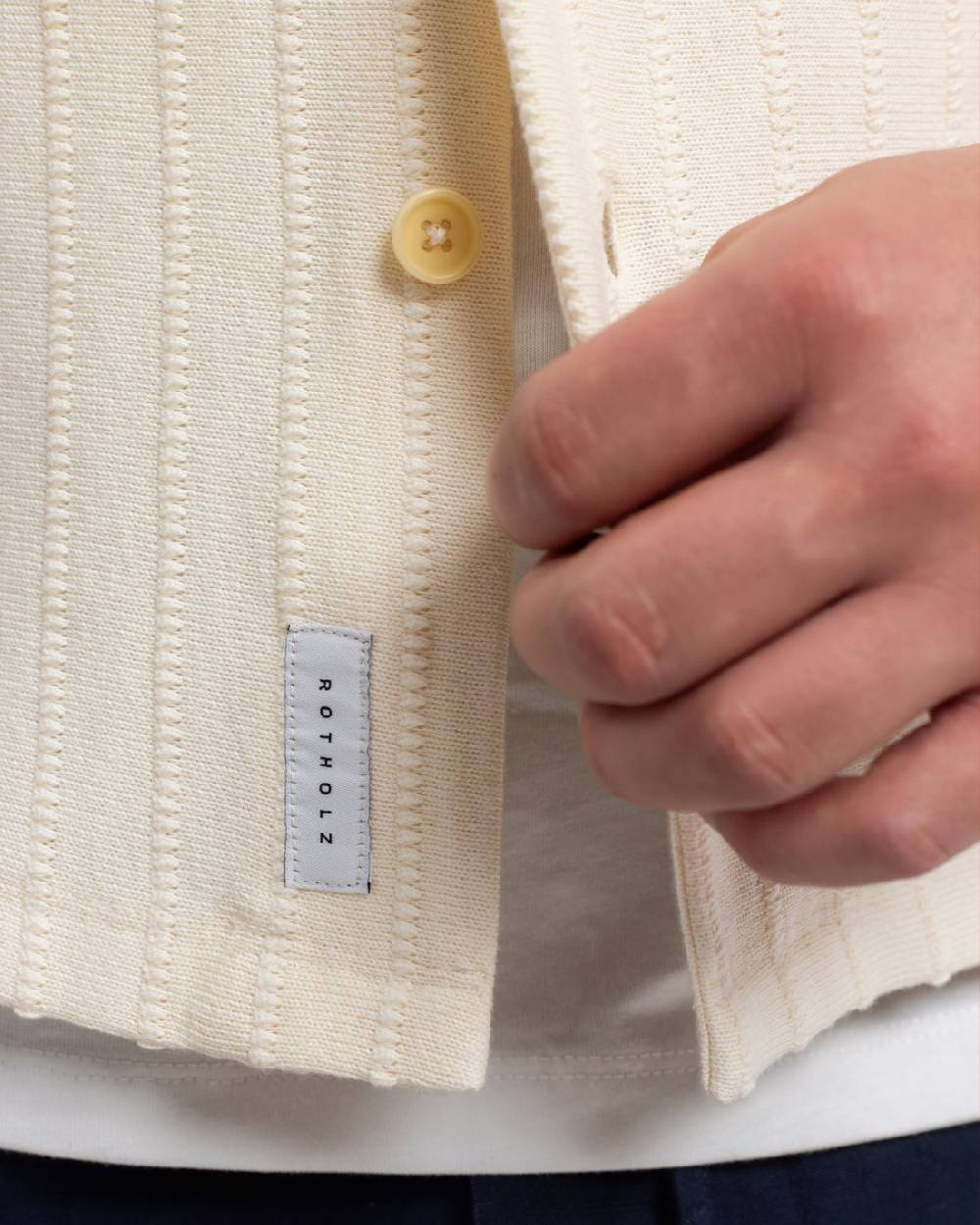 Rotholz Strick Bowling Shirt Bio Baumwolle - Creme Im Verkauf