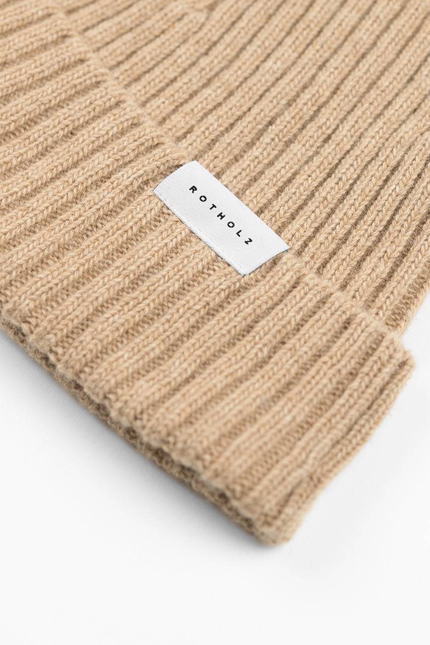 Rotholz Klassische Mütze Wollmix Ripp - Beige im Angebot