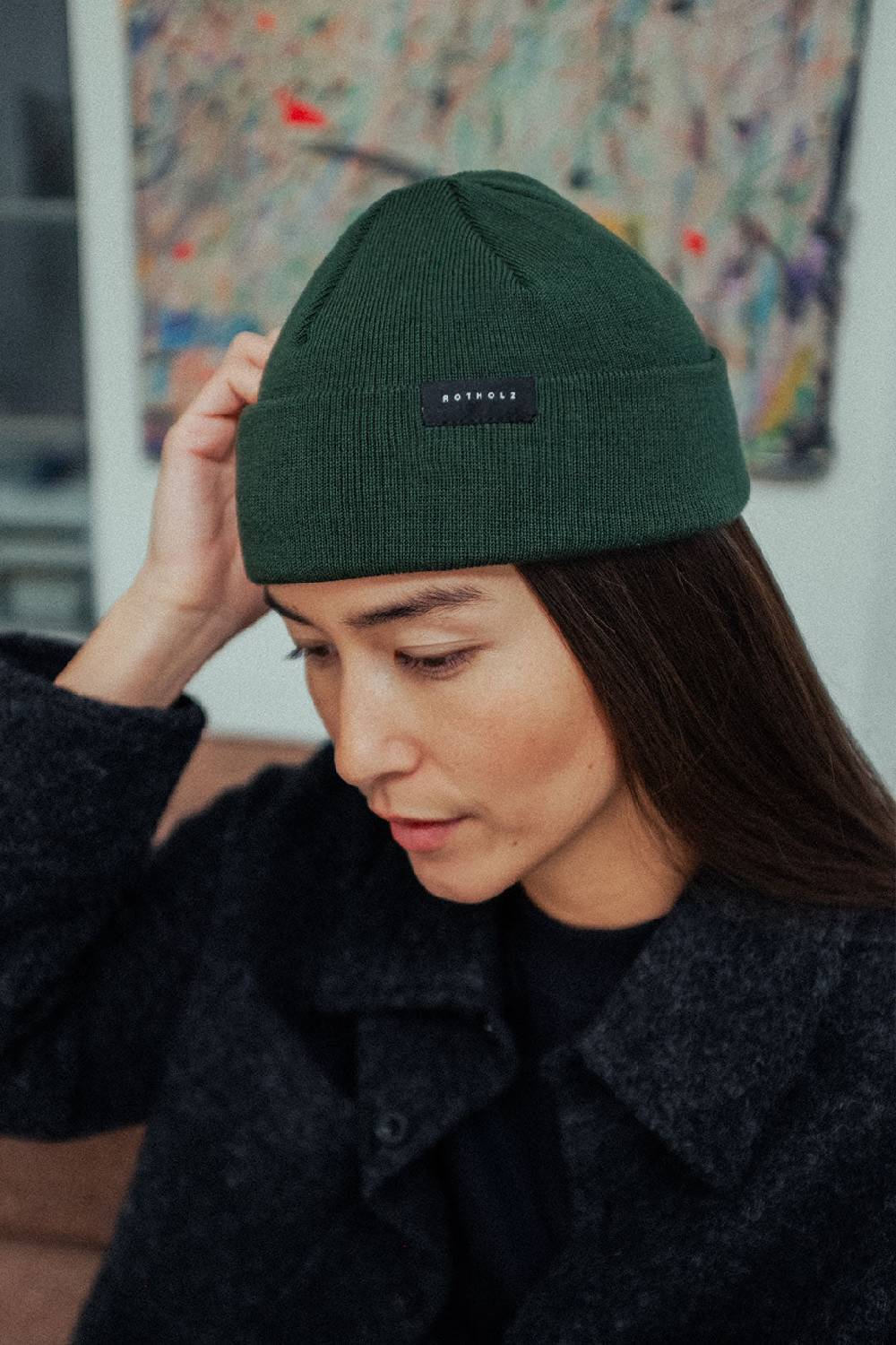 Rotholz Kurze Mütze Merino Fein - Olive Günstiger Verkauf