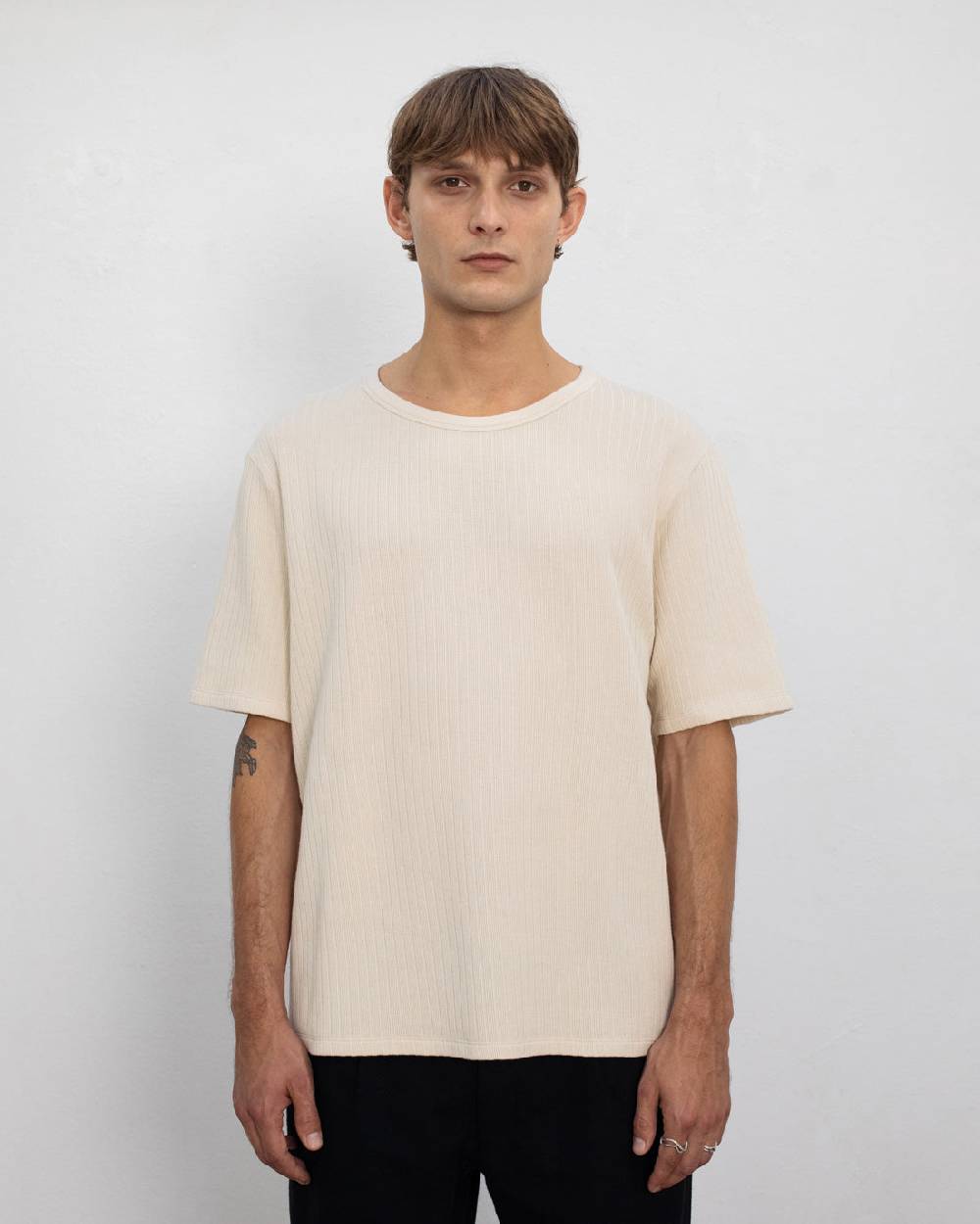 Rotholz Schweres Geripptes T-Shirt Bio Baumwolle - Sand Online Shopping