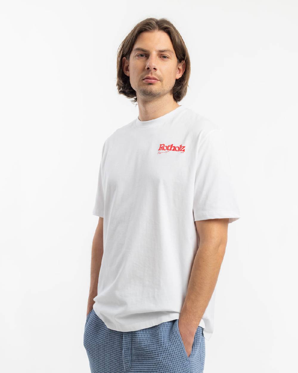 Rotholz Retro Logo T-Shirt Bio Baumwolle - Weiß Saisonschlussverkauf