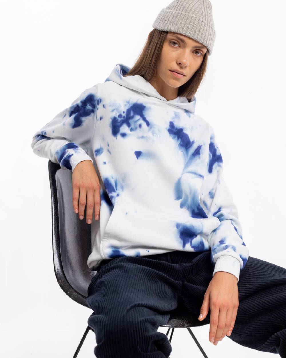 Rotholz Batik Hoodie Bio Baumwolle - Blau/Off-White Bestseller
