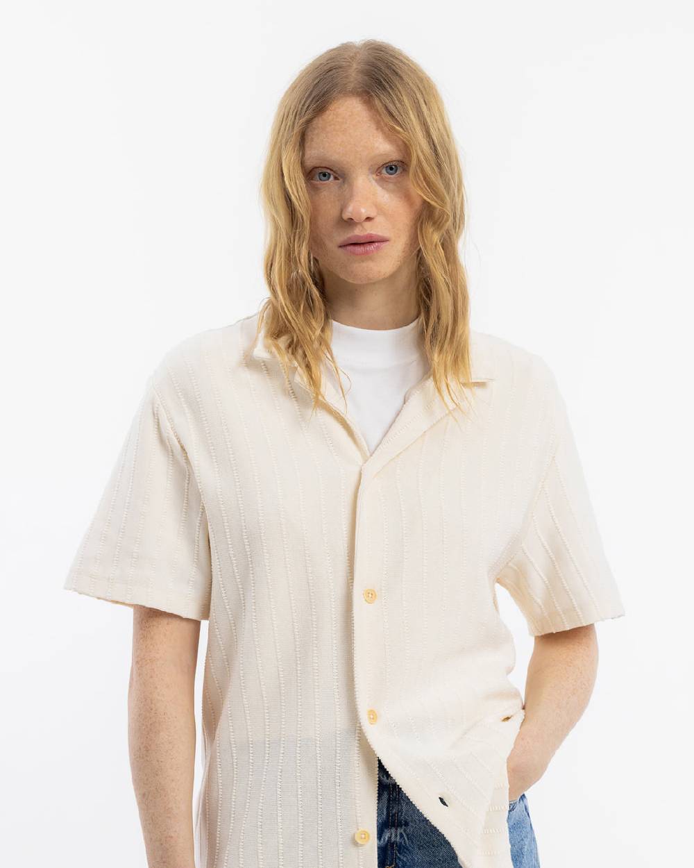 Rotholz Strick Bowling Shirt Bio Baumwolle - Creme Riesige Ersparnisse