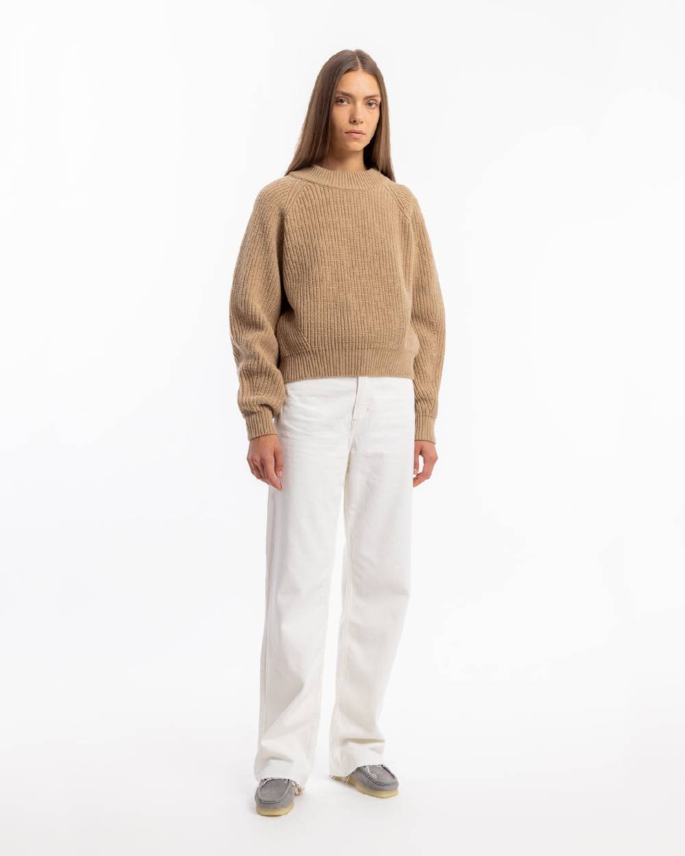 Rotholz Grober Strickpullover Wollmischung - Beige Kostenlose Rückgabe