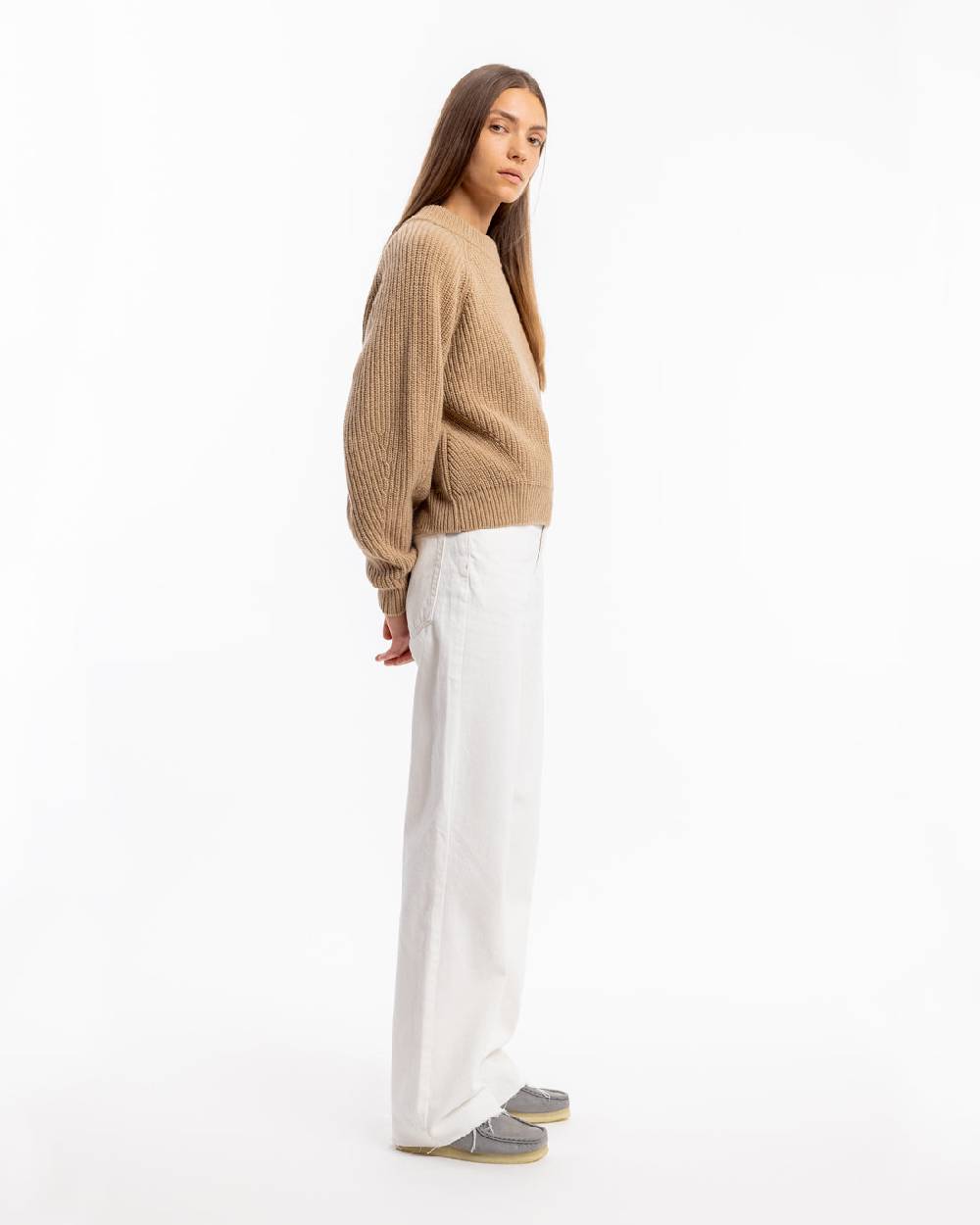 Rotholz Grober Strickpullover Wollmischung - Beige Kostenlose Rückgabe