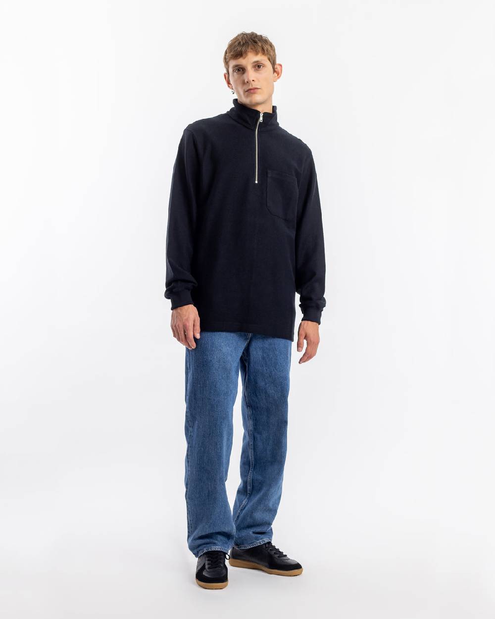 Rotholz Half Zip Sweatshirt Bio Baumwolle - Schwarz zollfrei