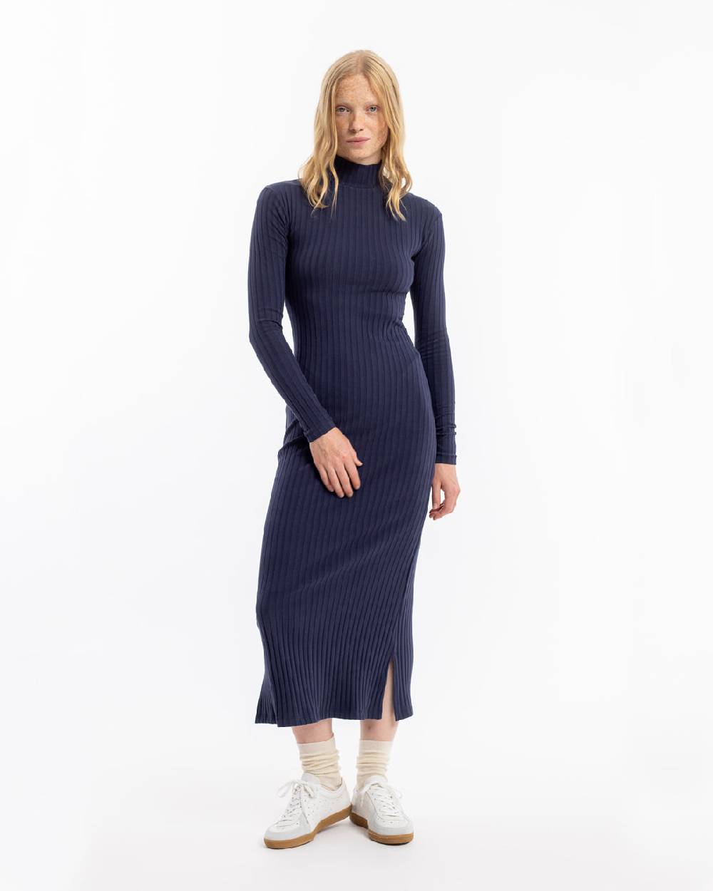Rotholz Geripptes Kleid Bio Baumwolle - Dunkelblau im Angebot