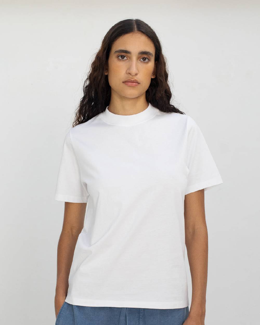 Rotholz Basic T-Shirt mit breitem Kragen Bio Baumwolle - Weiß Lagerräumung
