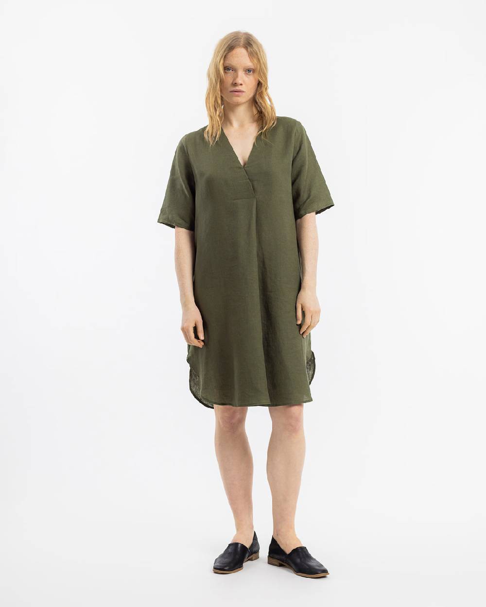 Rotholz Kaftan Kleid Leinen Mix - Oliv Bestseller
