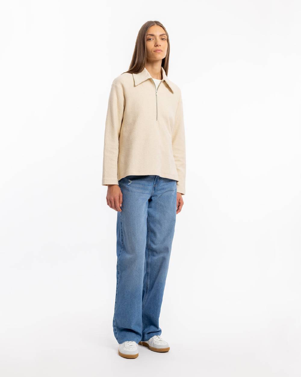 Rotholz Polo Zip Sweatshirt Bio Baumwolle - Creme Kauf eins, bekomm eins gratis