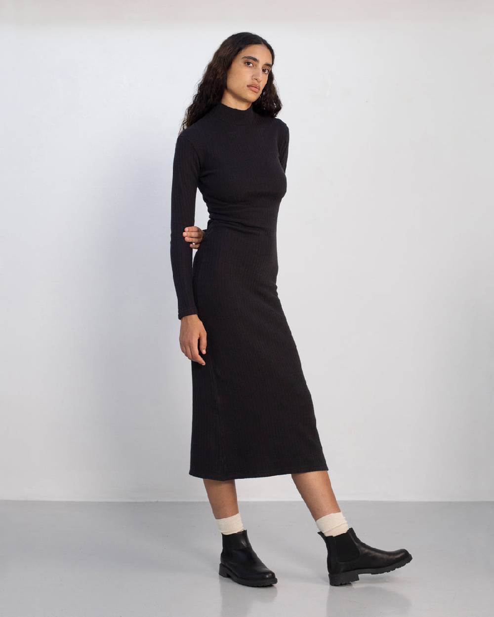 Rotholz Geripptes Kleid Bio Baumwolle - Schwarz Nur für heute