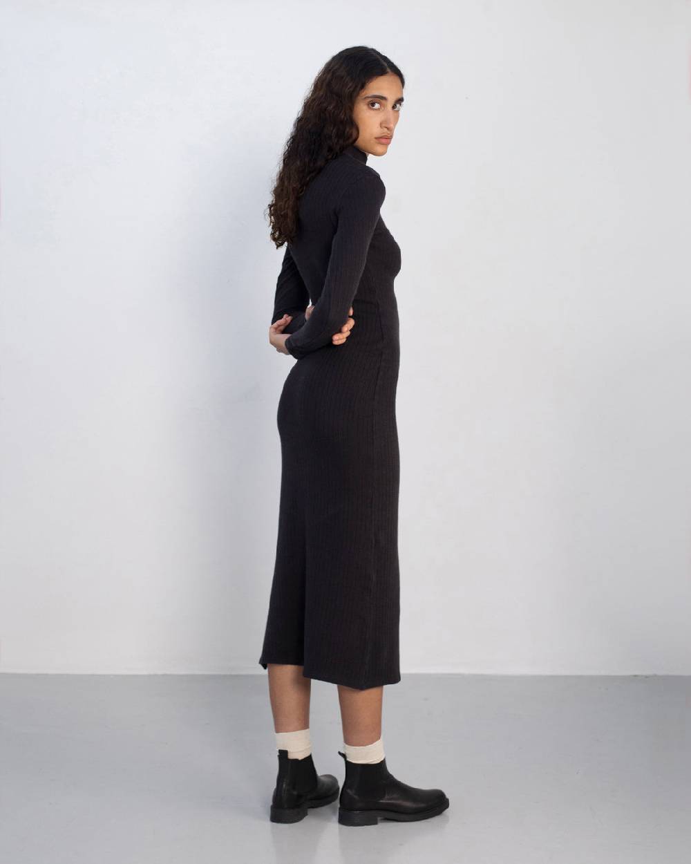Rotholz Geripptes Kleid Bio Baumwolle - Schwarz Nur für heute