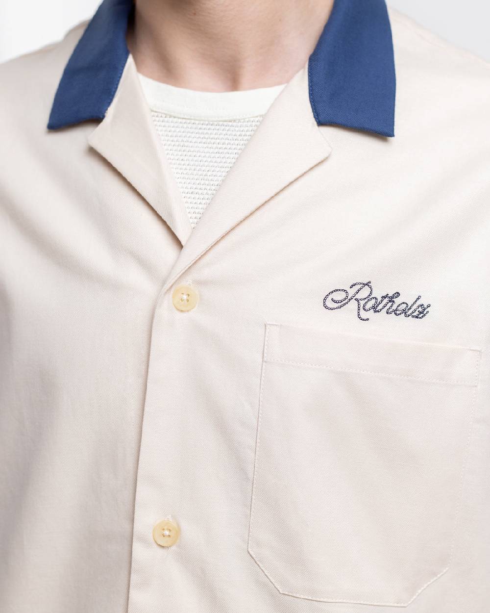 Rotholz Bowling Hemd mit Kontrastkragen Off-White Sonderangebot der Fabrik