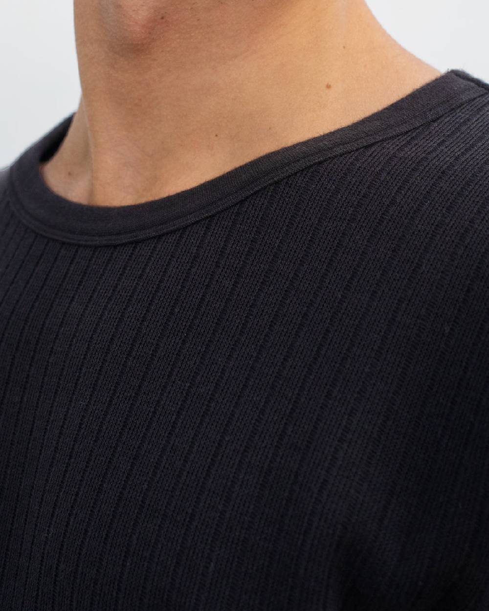 Rotholz Schweres Geripptes T-Shirt Bio Baumwolle - Schwarz Speichern exportieren