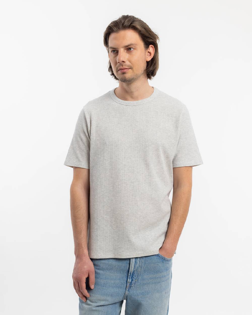 Rotholz Waffel T-Shirt Bio-Baumwolle - Grau Schlussverkauf