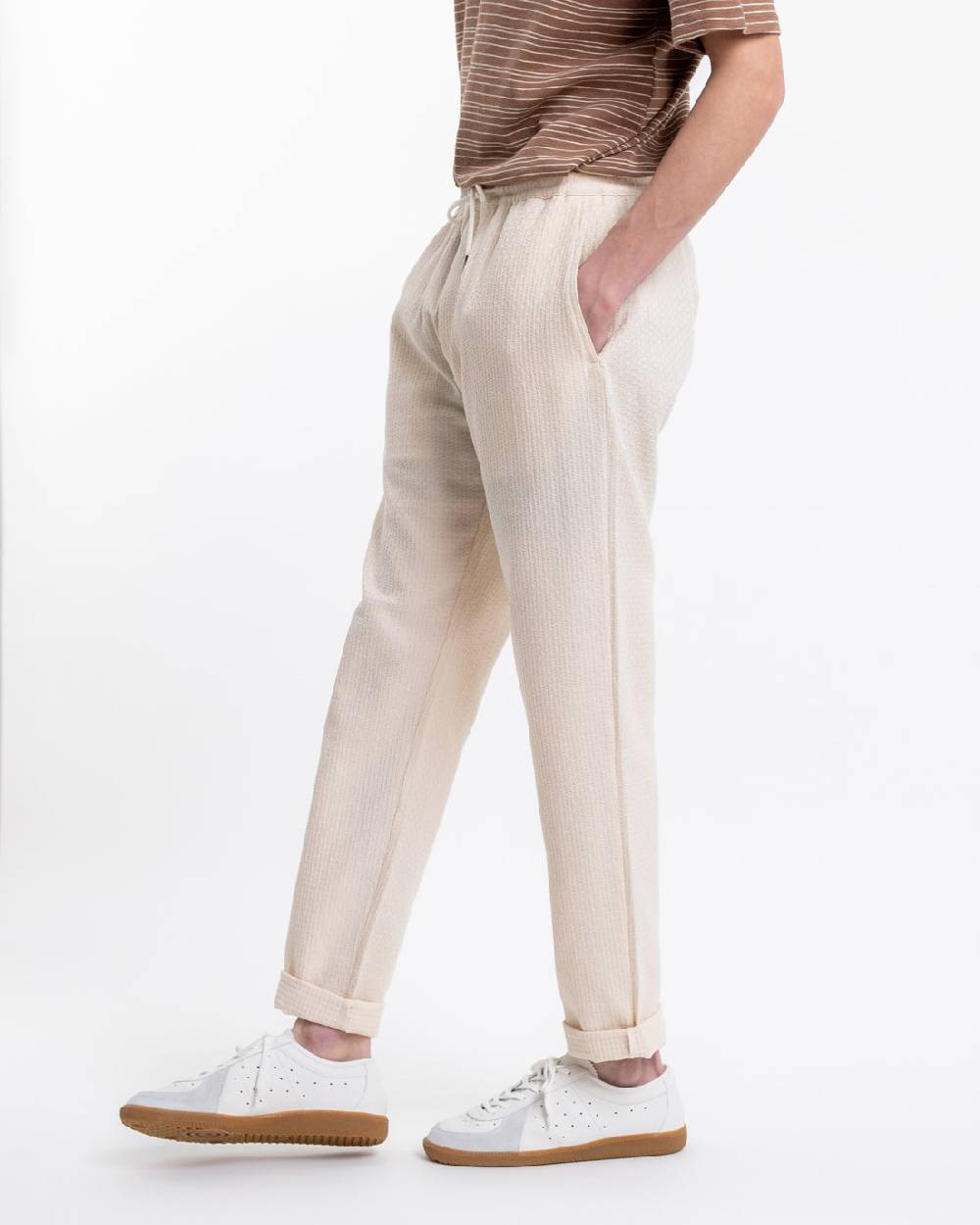 Rotholz Hose aus Strukturierter Bio-Baumwolle Creme Flash Sale