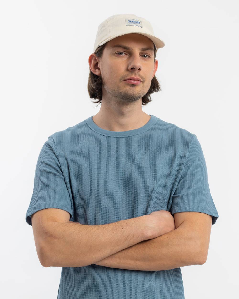 Rotholz Waffel T-Shirt Bio-Baumwolle - Blau Räumungsverkauf