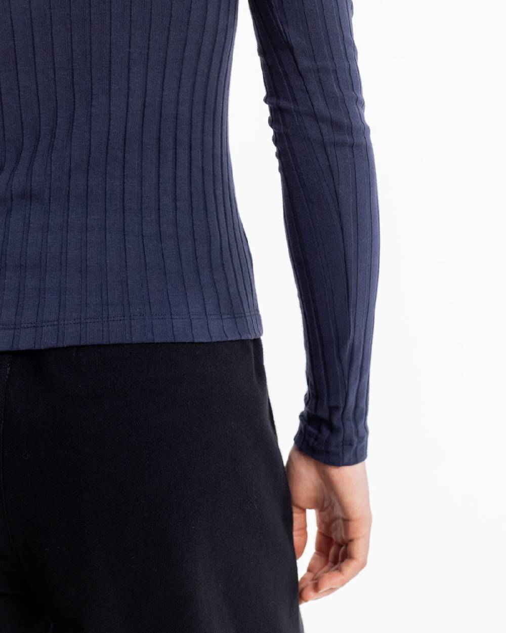 Rotholz Geripptes Longsleeve Bio Baumwolle - Dunkelblau VIP-Rabatte