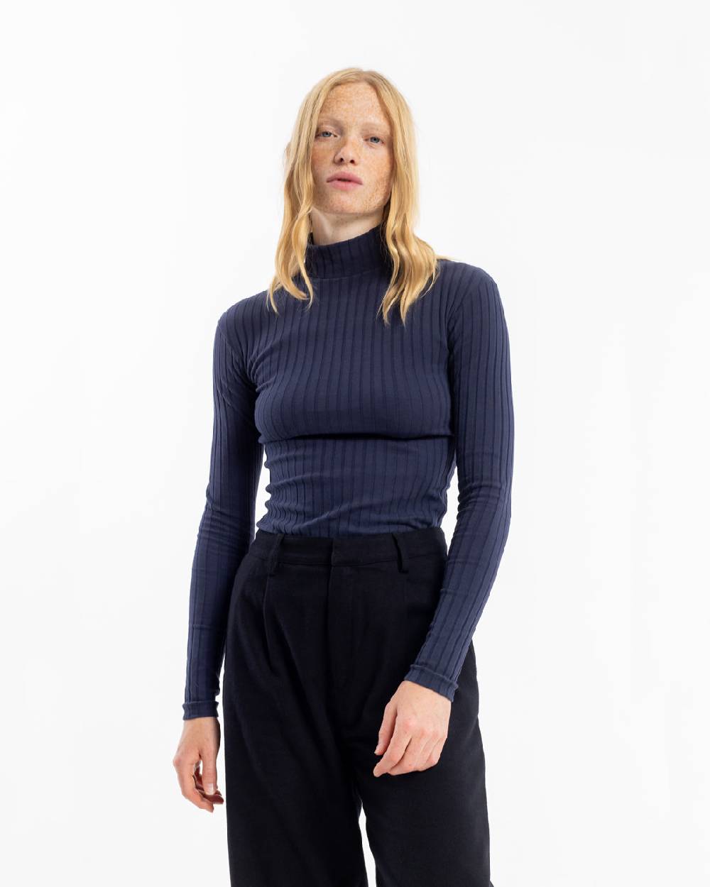 Rotholz Geripptes Longsleeve Bio Baumwolle - Dunkelblau VIP-Rabatte